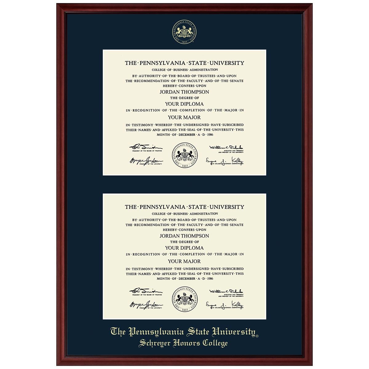 #101 Schreyer Honors Colleges double diploma frame Camby (Mahogany)